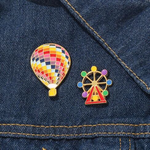 4Pcs Adorable Enamel Hot Air Balloon & Ferris Wheel Brooch Pin for Women in Saudi Arabia