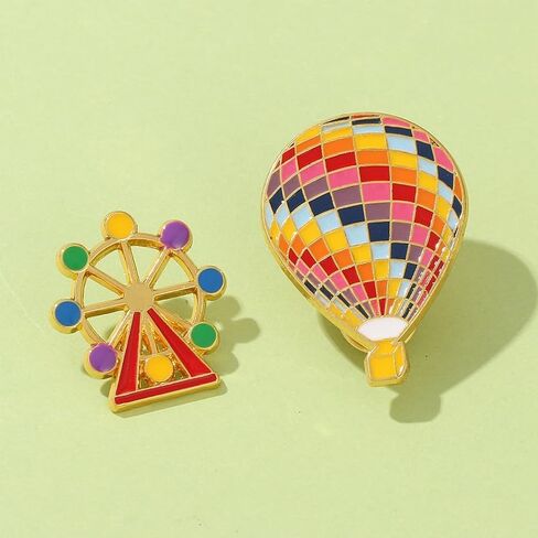 4Pcs Adorable Enamel Hot Air Balloon & Ferris Wheel Brooch Pin for Women in Saudi Arabia