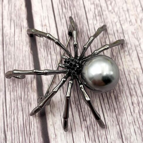 SELOVO Spider Simulated Pearl Brooch Pin Black Crystal Broach Black Tone in Saudi Arabia