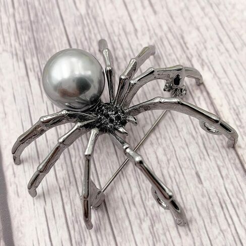 SELOVO Spider Simulated Pearl Brooch Pin Black Crystal Broach Black Tone in Saudi Arabia