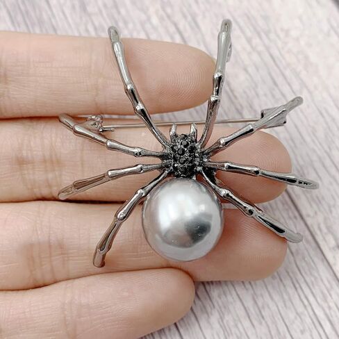 SELOVO Spider Simulated Pearl Brooch Pin Black Crystal Broach Black Tone in Saudi Arabia