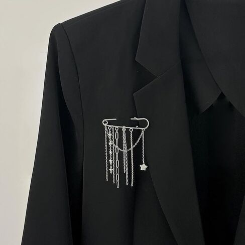 Silver Tassel Chain Brooch for Women,Cute Tiny Puffy Star Paperclip Brooch Pin,Trendy Punk Lapel Pins Sweater Shawl Clips Jewelry Gift in Kuwait