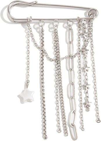 Silver Tassel Chain Brooch for Women,Cute Tiny Puffy Star Paperclip Brooch Pin,Trendy Punk Lapel Pins Sweater Shawl Clips Jewelry Gift in Kuwait