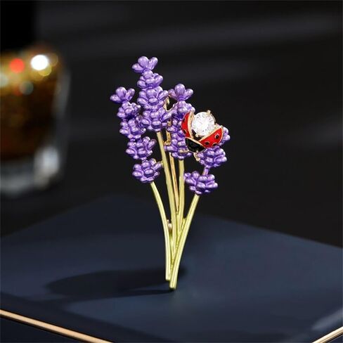 Lavender Flower Brooch Crystal Ladybugs Elegant Accessories for Women Scarf Dress Decoration Brooches Lapel Elegant Pin Fashion Gift Jewelry Wedding Flowers Corsage for Ladies Christmas Birthday in Saudi Arabia