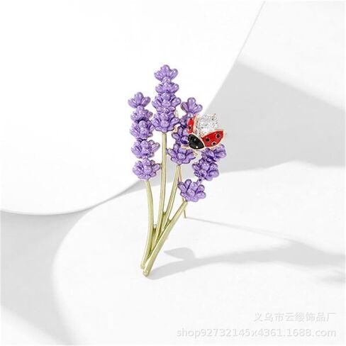 Lavender Flower Brooch Crystal Ladybugs Elegant Accessories for Women Scarf Dress Decoration Brooches Lapel Elegant Pin Fashion Gift Jewelry Wedding Flowers Corsage for Ladies Christmas Birthday in Saudi Arabia
