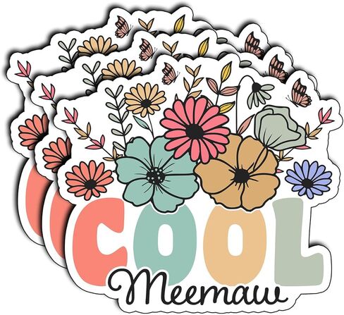 (3 قطع) ملصق Meemaw الرائع من الفينيل مطبوع عليه زهور لزجاجة المياه ودفتر القصاصات والكمبيوتر المحمول ومخطط الهاتف وهدايا الجدة لعيد الأم وعيد الميلاد والأحفاد ومحبي الأسرة والنساء مستوحاة (3 × 2.7) in Kuwait