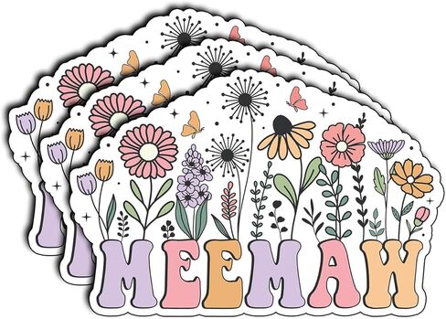 (3Pcs) Meemaw Floral Sticker Funny Aesthetic Vinyl Waterproof Decal for Laptop Water Bottle Scrapbook Journal Greeting Gifts for Grandma Grandkids Appreciation Mother Day Birthday Christmas (2x1.5) in Saudi Arabia
