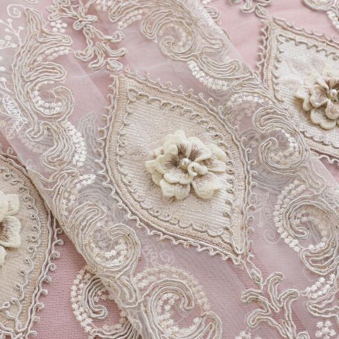 European Luxury 3D Relief Embroidery Curtains - Double-Layer Blackout Drapes, Flower Embroidered Sheer Yarn, for Living Room & Bedroom (1 Pair, Pink, W51 L84 inch) in Saudi Arabia