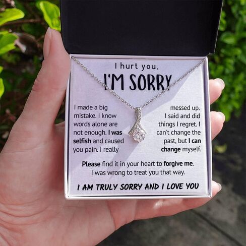 قلادة أنا آسف لرفيق الروح لها، إلى توأم روحي، هدية مضحكة لصديقتك، شخصية، أفضل هدية عيد ميلاد للزوجة، مجوهرات نسائية رومانسية (صندوق قياسي، كنت أنانيًا) in Kuwait