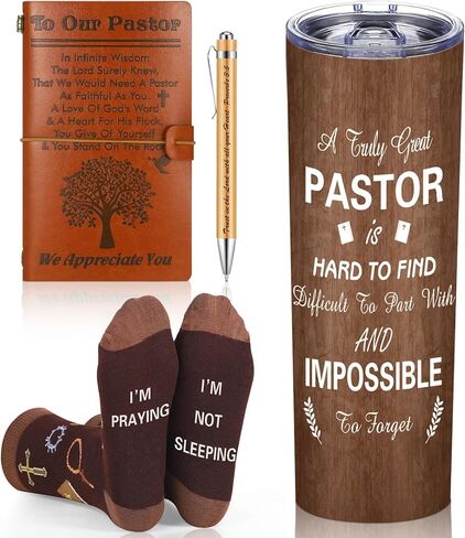 Skylety 4 Pcs Pastor Appreciation Gifts Set Pastor Refillable Journal Ordained Minister 20 oz Stainless Steel Cup Priest Socks Clergy Pen for Christmas Church Birthday Gifts in Saudi Arabia