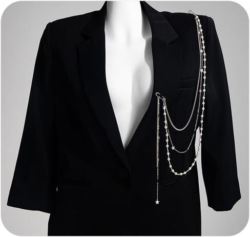 Pearl Chain Tassel Brooch Pin for Women,Long Pearls Beaded Chain Link Lapel Brooches,Suit Dress Outfit Jewelry Accessories in Kuwait