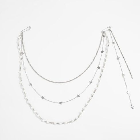 Pearl Chain Tassel Brooch Pin for Women,Long Pearls Beaded Chain Link Lapel Brooches,Suit Dress Outfit Jewelry Accessories in Kuwait