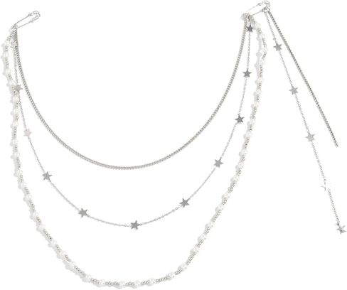 Pearl Chain Tassel Brooch Pin for Women,Long Pearls Beaded Chain Link Lapel Brooches,Suit Dress Outfit Jewelry Accessories in Kuwait