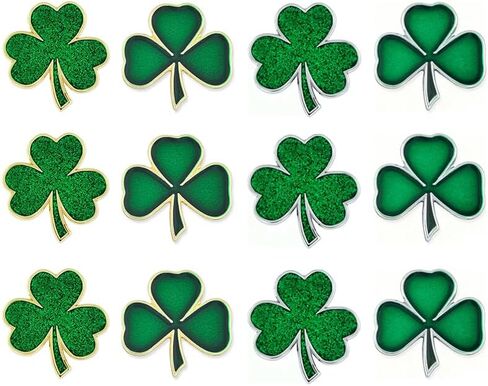12 Pcs Green Clover Brooch for Women Dainty Glitter Handmade St. Patrick's Enamel Green Three Four Leaf Lapel Brooch Pin Lucky Irish St. Patrick's Day Jewelry in Saudi Arabia