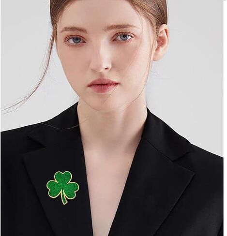 12 Pcs Green Clover Brooch for Women Dainty Glitter Handmade St. Patrick's Enamel Green Three Four Leaf Lapel Brooch Pin Lucky Irish St. Patrick's Day Jewelry in Saudi Arabia