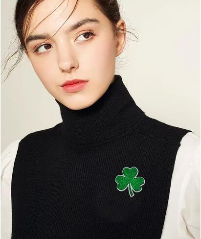 12 Pcs Green Clover Brooch for Women Dainty Glitter Handmade St. Patrick's Enamel Green Three Four Leaf Lapel Brooch Pin Lucky Irish St. Patrick's Day Jewelry in Saudi Arabia