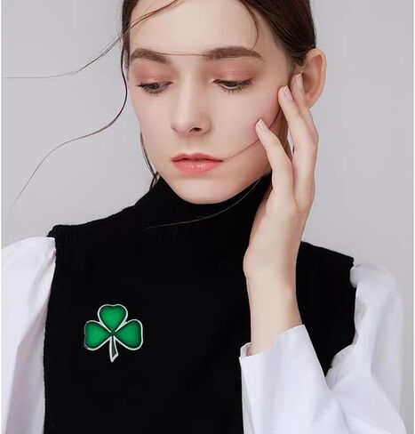 12 Pcs Green Clover Brooch for Women Dainty Glitter Handmade St. Patrick's Enamel Green Three Four Leaf Lapel Brooch Pin Lucky Irish St. Patrick's Day Jewelry in Saudi Arabia
