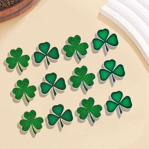 12 Pcs Green Clover Brooch for Women Dainty Glitter Handmade St. Patrick's Enamel Green Three Four Leaf Lapel Brooch Pin Lucky Irish St. Patrick's Day Jewelry in Saudi Arabia