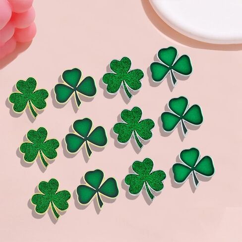 12 Pcs Green Clover Brooch for Women Dainty Glitter Handmade St. Patrick's Enamel Green Three Four Leaf Lapel Brooch Pin Lucky Irish St. Patrick's Day Jewelry in Saudi Arabia
