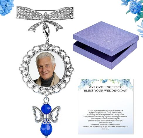 Wedding Bouquet Photo Charms, Something Blue Gift For Bride, Memorial Gift for Deceased Family Members, DIY Photo Bridal Pin Charm, for Bride Gifts and Wedding Gifts in Saudi Arabia