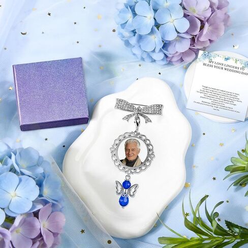 Wedding Bouquet Photo Charms, Something Blue Gift For Bride, Memorial Gift for Deceased Family Members, DIY Photo Bridal Pin Charm, for Bride Gifts and Wedding Gifts in Saudi Arabia