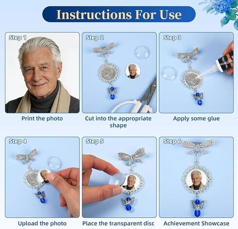 Wedding Bouquet Photo Charms, Something Blue Gift For Bride, Memorial Gift for Deceased Family Members, DIY Photo Bridal Pin Charm, for Bride Gifts and Wedding Gifts in Saudi Arabia