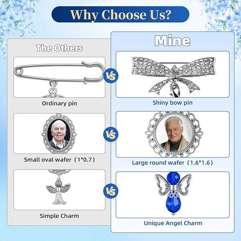 Wedding Bouquet Photo Charms, Something Blue Gift For Bride, Memorial Gift for Deceased Family Members, DIY Photo Bridal Pin Charm, for Bride Gifts and Wedding Gifts in Saudi Arabia