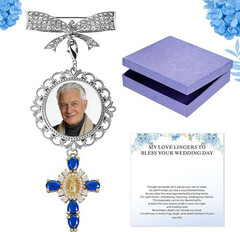 Wedding Bouquet Photo Charms, Something Blue Gift For Bride, Memorial Gift for Deceased Family Members, DIY Photo Bridal Pin Charm, for Bride Gifts and Wedding Gifts in Saudi Arabia