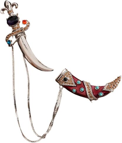 Vintage Dagger Tassel Chain Brooch Pin for Women Men Knife Rhinestone Lapel Collar Pins Shirt Dress Suit Badges Tie Brooches Punk Jewelry Gifts Clothes Accessories in Saudi Arabia