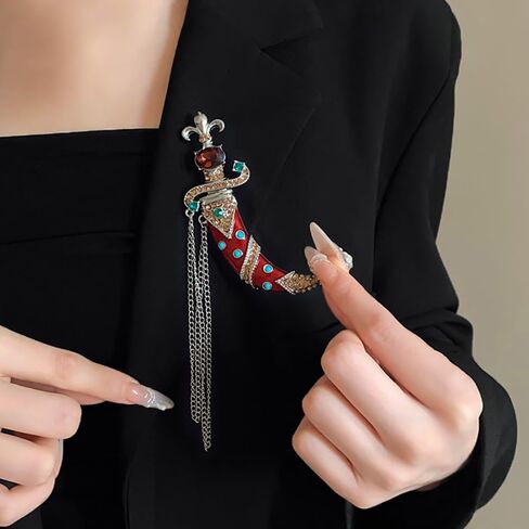 Vintage Dagger Tassel Chain Brooch Pin for Women Men Knife Rhinestone Lapel Collar Pins Shirt Dress Suit Badges Tie Brooches Punk Jewelry Gifts Clothes Accessories in Saudi Arabia