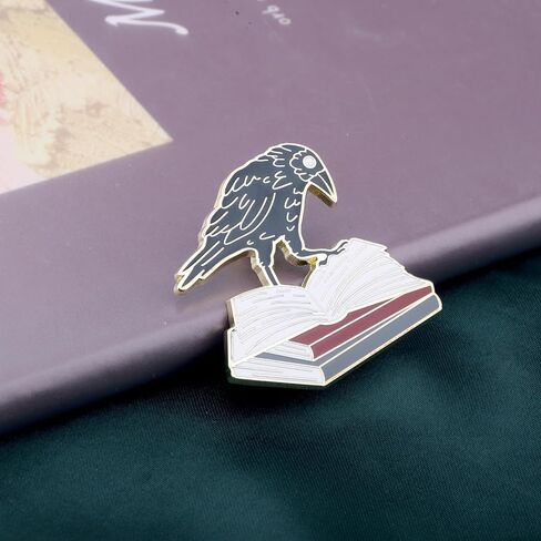 PLITI Crow Bird Gift Crows Lover Gift Crow Club Gifts Bookworm Gifts Crow Book Brooch Pin For Bookish in Saudi Arabia