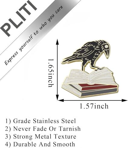 PLITI Crow Bird Gift Crows Lover Gift Crow Club Gifts Bookworm Gifts Crow Book Brooch Pin For Bookish in Saudi Arabia