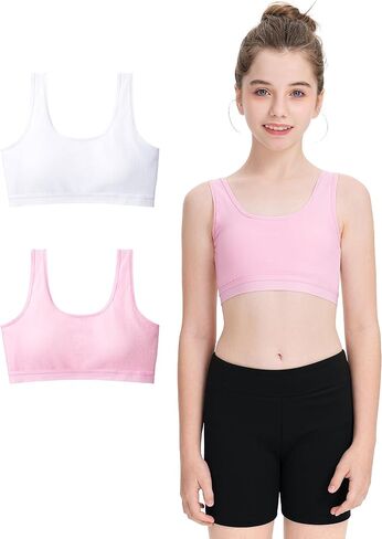 BOOPH Girls Training Bras Kids Wireless Padded Crop Cami Cotton Sports Bra for Teen Girls Underwear 9-15 Years in Saudi Arabia