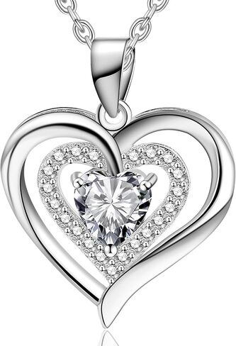OOOPEL Silver/14K Gold Heart Necklace for Women-Non Tarnish Dainty Love Crystal Necklace-Trendy Cubic Zirconia Heart Necklaces Gift for Women in Kuwait