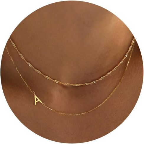 Ewrkbr Layered Initial Necklaces for Women, Dainty Gold Letter Necklace Stack 14k Gold Plated Layered Initial Choker Necklace for Women Trendy Simple Gold Necklace Set Fashion Womens Jewelry Set in Saudi Arabia