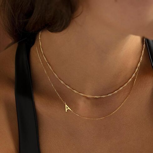Ewrkbr Layered Initial Necklaces for Women, Dainty Gold Letter Necklace Stack 14k Gold Plated Layered Initial Choker Necklace for Women Trendy Simple Gold Necklace Set Fashion Womens Jewelry Set in Saudi Arabia