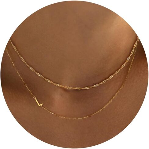 Ewrkbr Layered Initial Necklaces for Women, Dainty Gold Letter Necklace Stack 14k Gold Plated Layered Initial Choker Necklace for Women Trendy Simple Gold Necklace Set Fashion Womens Jewelry Set in Saudi Arabia