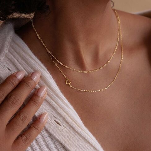 Ewrkbr Layered Initial Necklaces for Women, Dainty Gold Letter Necklace Stack 14k Gold Plated Layered Initial Choker Necklace for Women Trendy Simple Gold Necklace Set Fashion Womens Jewelry Set in Saudi Arabia