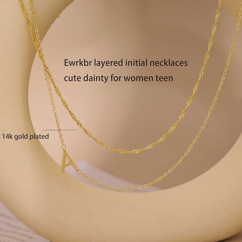 Ewrkbr Layered Initial Necklaces for Women, Dainty Gold Letter Necklace Stack 14k Gold Plated Layered Initial Choker Necklace for Women Trendy Simple Gold Necklace Set Fashion Womens Jewelry Set in Saudi Arabia