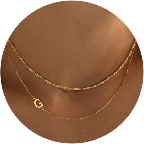 Ewrkbr Layered Initial Necklaces for Women, Dainty Gold Letter Necklace Stack 14k Gold Plated Layered Initial Choker Necklace for Women Trendy Simple Gold Necklace Set Fashion Womens Jewelry Set in Saudi Arabia