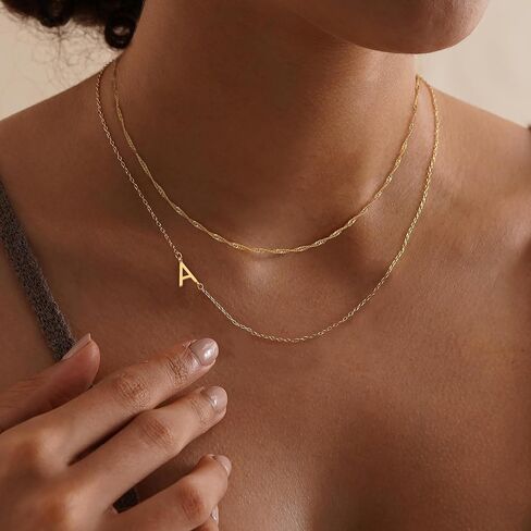 Ewrkbr Layered Initial Necklaces for Women, Dainty Gold Letter Necklace Stack 14k Gold Plated Layered Initial Choker Necklace for Women Trendy Simple Gold Necklace Set Fashion Womens Jewelry Set in Saudi Arabia