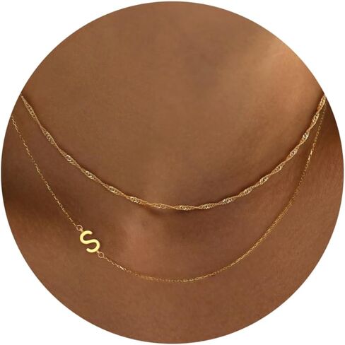 Ewrkbr Layered Initial Necklaces for Women, Dainty Gold Letter Necklace Stack 14k Gold Plated Layered Initial Choker Necklace for Women Trendy Simple Gold Necklace Set Fashion Womens Jewelry Set in Saudi Arabia