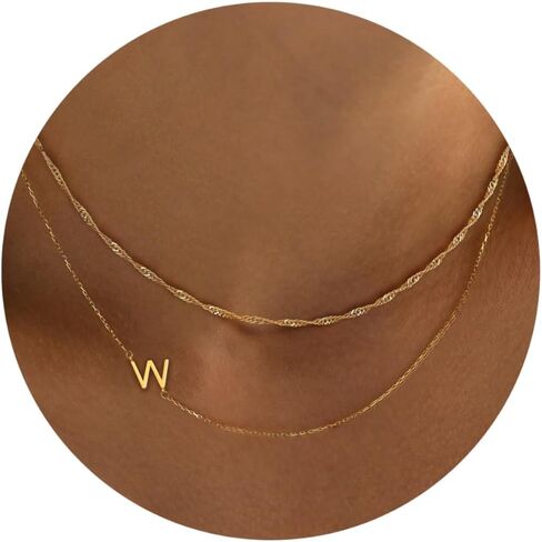 Ewrkbr Layered Initial Necklaces for Women, Dainty Gold Letter Necklace Stack 14k Gold Plated Layered Initial Choker Necklace for Women Trendy Simple Gold Necklace Set Fashion Womens Jewelry Set in Saudi Arabia