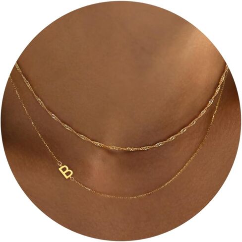 Ewrkbr Layered Initial Necklaces for Women, Dainty Gold Letter Necklace Stack 14k Gold Plated Layered Initial Choker Necklace for Women Trendy Simple Gold Necklace Set Fashion Womens Jewelry Set in Saudi Arabia