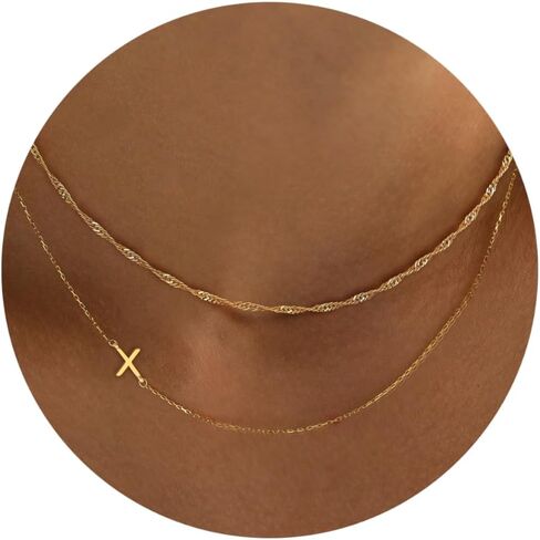 Ewrkbr Layered Initial Necklaces for Women, Dainty Gold Letter Necklace Stack 14k Gold Plated Layered Initial Choker Necklace for Women Trendy Simple Gold Necklace Set Fashion Womens Jewelry Set in Saudi Arabia