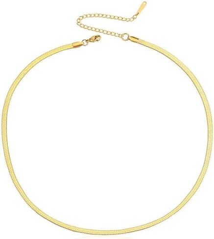IDOKAWA 14K Gold/Silver Plated Snake Chain Necklace Herringbone Necklace Gold Choker Necklaces for Women Gifts Jewelry 3MM(W) 16"(L) in Kuwait