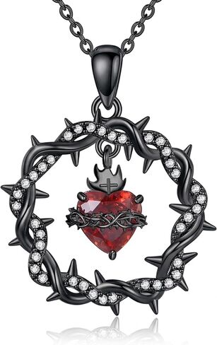 Sacred Heart of Jesus Necklace 925 Sterling Silver Sacred Heart of Jesus Crown of Thorns Cross Pendant Necklace Christian Religious Jewelry for Women in Saudi Arabia