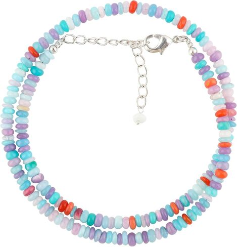 Natural Gemstone Beaded Choker Necklace for Women, Handmade Bohemian Jewelry, Healing Crystals, Silver Plated Necklace, Christmas Gift for Women, Size-18inch in Saudi Arabia