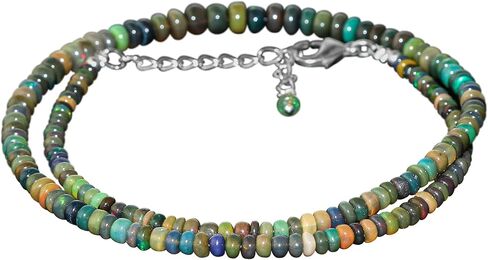 Natural Gemstone Beaded Choker Necklace for Women, Handmade Bohemian Jewelry, Healing Crystals, Silver Plated Necklace, Christmas Gift for Women, Size-18inch in Saudi Arabia