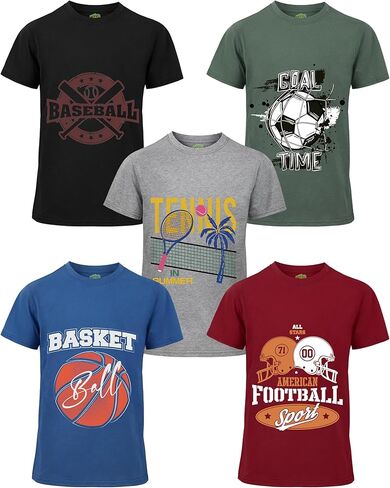 5 Pack Boys Shirts Cotton Youth Graphic T-Shirts Kids Crewneck Summer Tops Shirts for Boys with Print Tee Clothes in Saudi Arabia